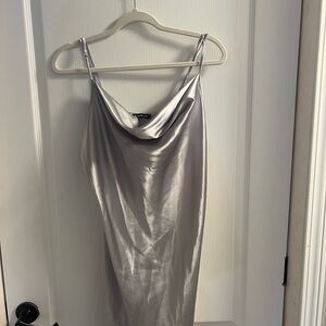 bebe Metallic Silver Backless Dress